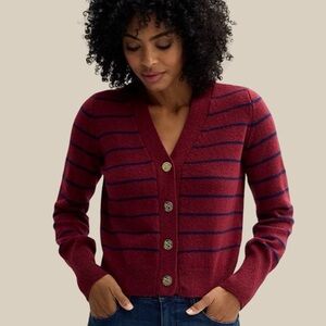 Draper James Burgundy and Navy Striped Cardigan